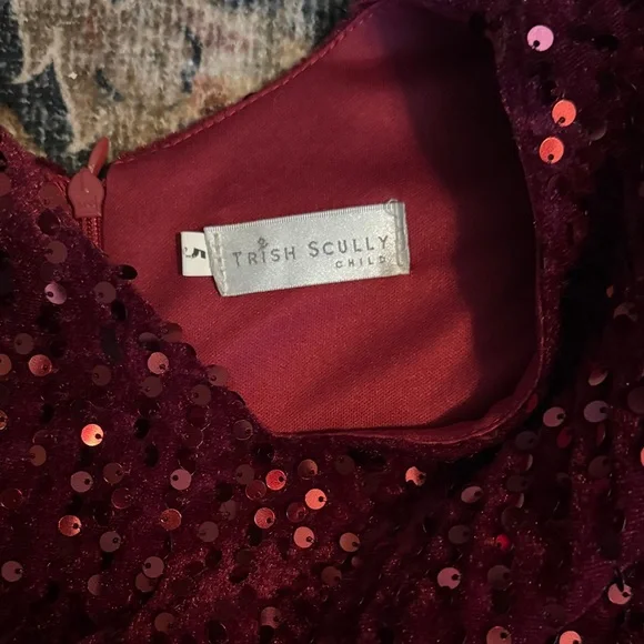 Elegant Burgundy Sequin Kids Dress - Picture 2 of 4